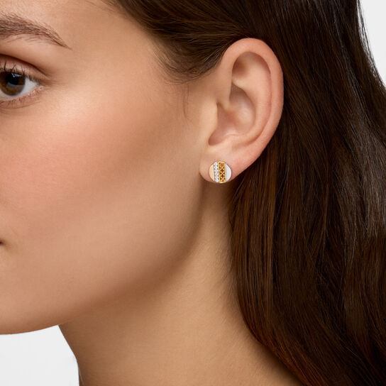 Birks Dare to Dream earrings featuring diamond-set circle motifs in white, yellow, and rose gold image number 1